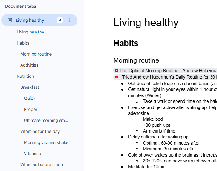 The original 'Living Healthy' Google Doc that started it all, Stefan's personal health protocol shared with hundreds of people